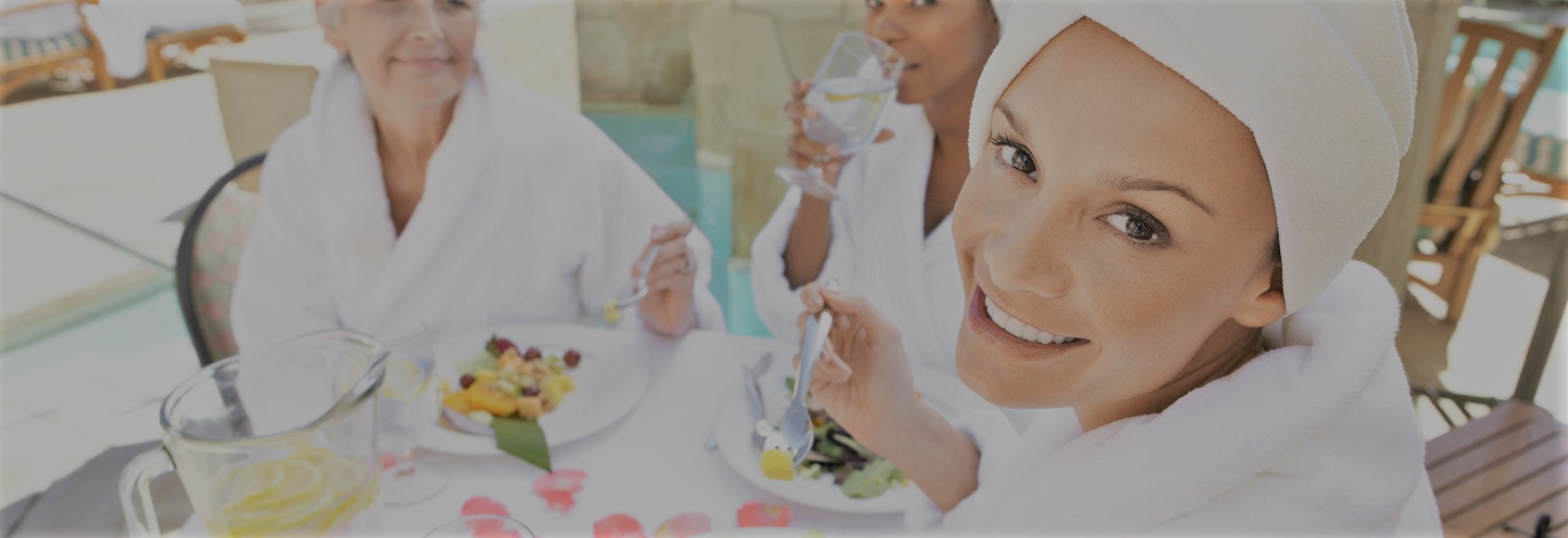 Friends Sharing a Fresh Meal at the Spa